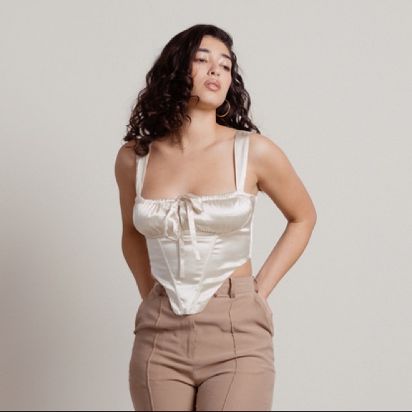 Princess Polly Tops - Champagne Satin Tie Up Corset Top Forever 21